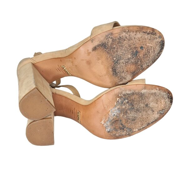 Schutz Women's Beige Suede Ankle Strap Block Heel Sandals nude Size 10B - Picture 6 of 9